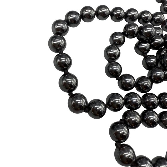 Hematite Bead Necklace 30 Inch Length Elegant Metallic Finish With Drawstring Po - Picture 6 of 7